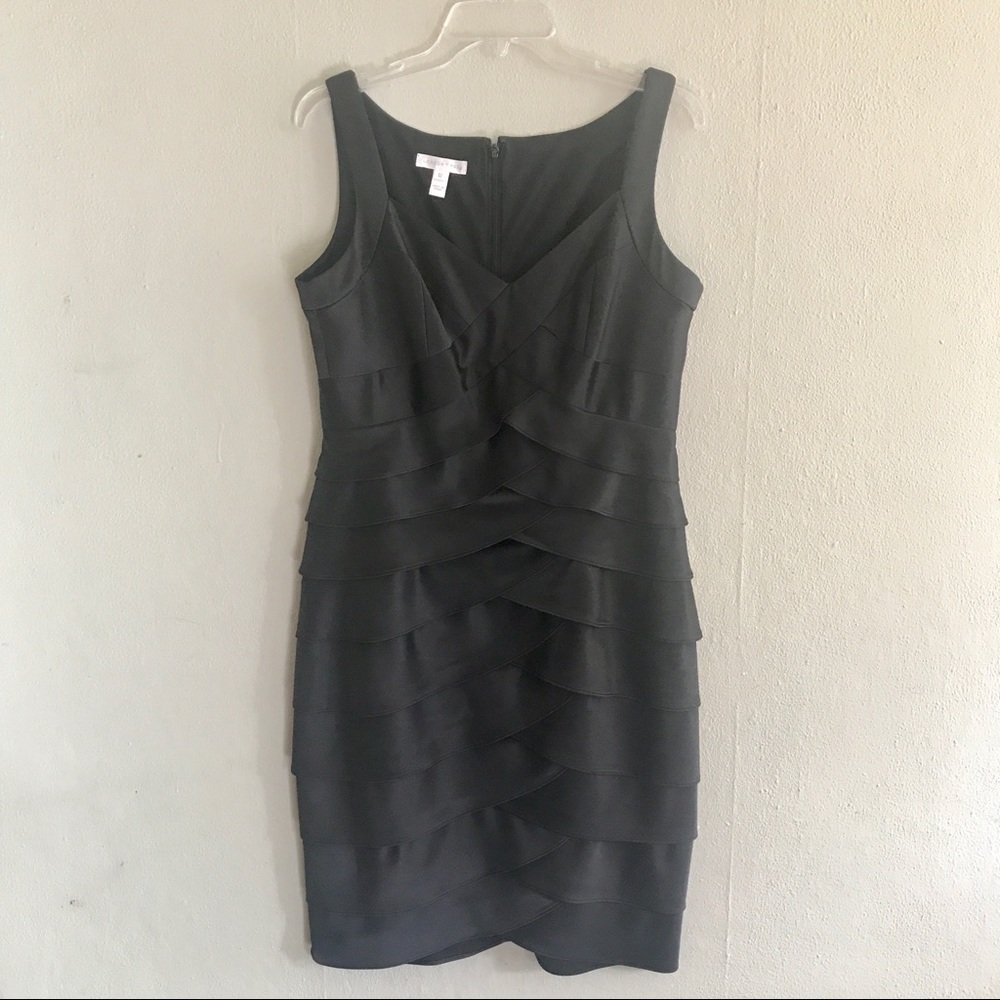London Times Dress Womens Black Scallop Layered 12